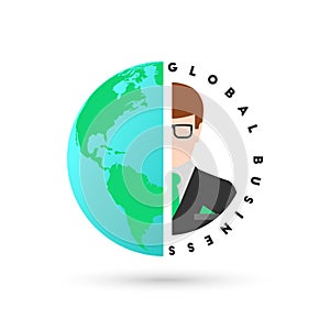 Global business concept with globe and businessman