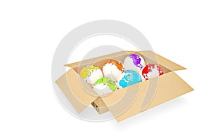 Global business concept open cardboard box with earth.3D illustration.