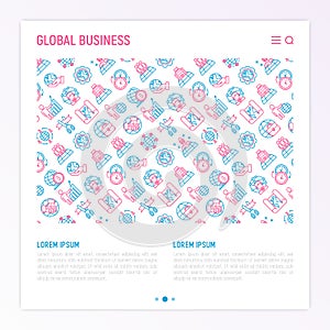 Global business concept with thin line icons