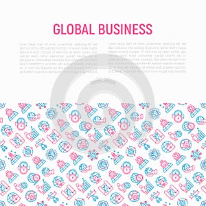 Global business concept with thin line icons