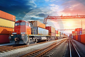 Global business of Container Cargo freight train for Business logistics concept, Air cargo trucking, Rail transportation and