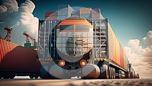 Global business of Container Cargo freight train for Business logistics concept. Generative AI