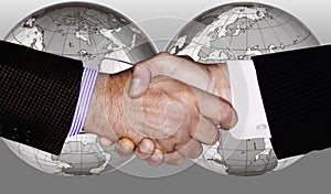 Global Business Deal People Shaking Hands Successful  Planning Money Investment Success Earth Globe World Background