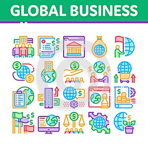 Global Business Finance Strategy Icons Set Vector