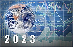 Global business forecast in 2023 show successful economy index symbol on graph and chart for world financial growth presentation