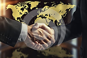 Global Business Handshake with World Map