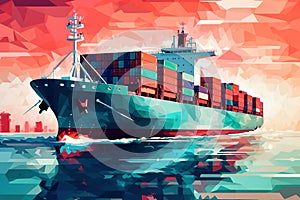 Global business logistics import-export cargo. Cargo ship with sea containers on board in the port. Transportation of goods across