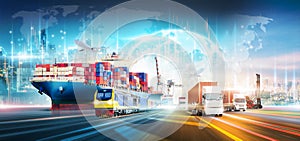 Global business logistics technology network distribution on world map background, Smart logistics import export