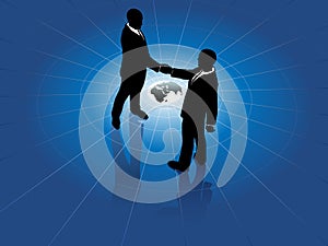 Global business men handshake world agreement