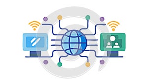 Global Business Network: Worldwide Data Communication, vector design Generative AI