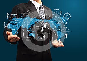 Global business plan in hand of businessman