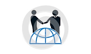 Global Business vector logo design template. Illustration with people silhouette and globe symbol.