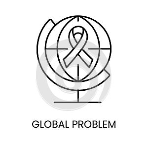 Global cancer problem line icon vector malignant oncological disease.