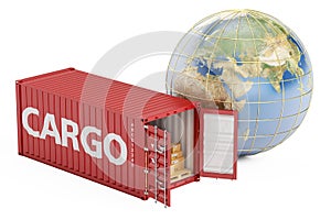 Global cargo shipping and worldwide delivery concept, 3D rendering
