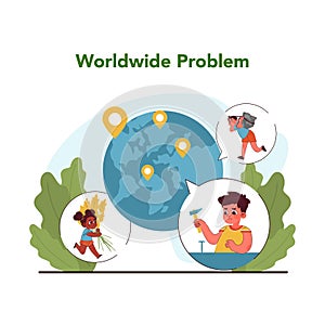 Global child labor issue. Flat vector illustration