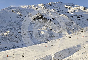 Global clima change: Empty skiaerea with artifical snow in Hochzillertal valley, Tyrol photo