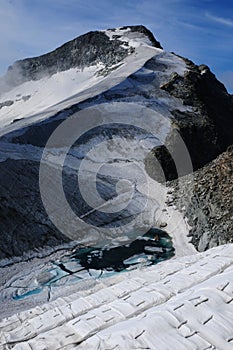 Global clima change: Melting Piz Corvatsch Glacier in the Upper