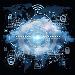 Global cloud security and data protection network technology concept