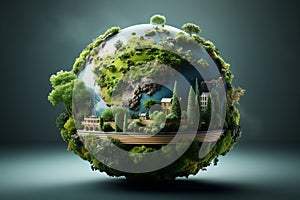Global Commitment World Environment and Earth Day Symbolized with a Globe. AI