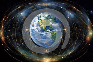 Global communication big data being transmitted across the world