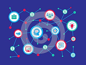 Global communication computer network - concept banner design. Abstract internet layout. Icons set. Infographic computing