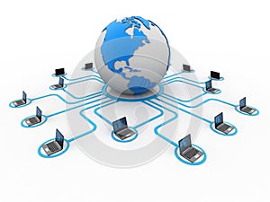 Computer Network, Internet Communication, isolated in white background. 3d rendering