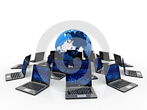 Computer Network, Internet Communication, isolated in white background. 3d rendering