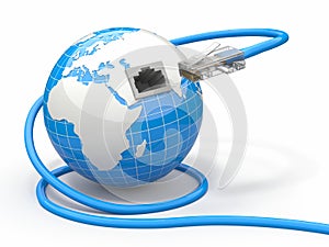 Global communication. Earth and cable, rj45. photo