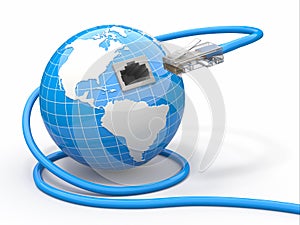 Global communication. Earth and cable, rj45. photo