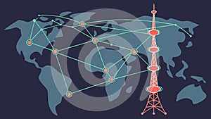 Global Communication Network with Intersecting Connection Lines, vector design Generative AI