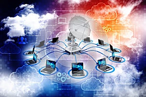 Global communication with Satellite and Computer. 3d render