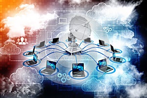 Global communication with Satellite and Computer. 3d render