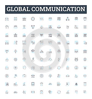 Global communication vector line icons set. Interconnectivity, Worldwide, Technology, Networking, Digital, Instantaneous