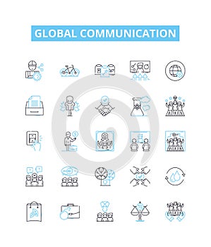 Global communication vector line icons set. Interconnectivity, Worldwide, Technology, Networking, Digital, Instantaneous