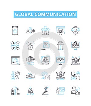 Global communication vector line icons set. Interconnectivity, Worldwide, Technology, Networking, Digital, Instantaneous