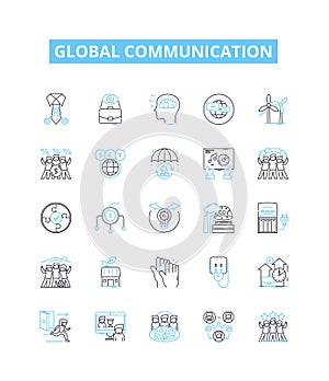 Global communication vector line icons set. Interconnectivity, Worldwide, Technology, Networking, Digital, Instantaneous