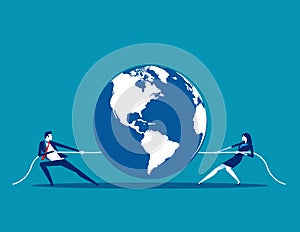 Global competition. Concept business vector illustration, Teamwork, Partnership, Tug War