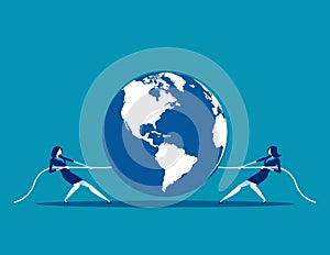 Global competition. Concept business vector illustration, Teamwork, Partnership, Tug War