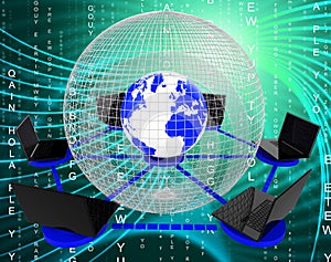 Global Computer Network Indicates Networking Monitor And Worldwide