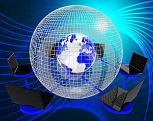 Global Computer Network Indicates Worldwide Planet And Processor