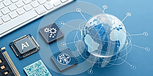 Global concept of artificial intelligence on blue background