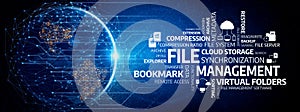 Global Concept of File Management System with Advanced Technology Visualization and Cloud Storage Elements Representing