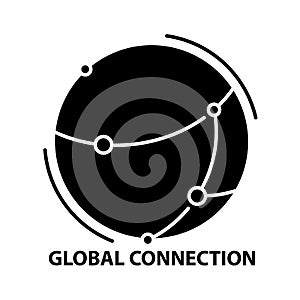 global connection concept icon, black vector sign with editable strokes, concept illustration