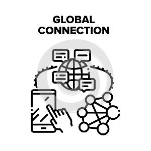 Global Connection Internet Vector Black Illustration