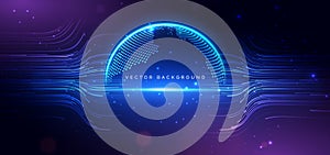 Global connection network on dark blue background. Technology data communication network concept