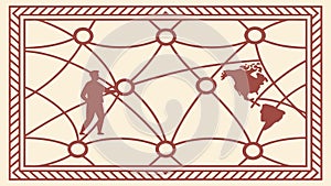 Global connection network with people and map in a frame, vector design Generative AI