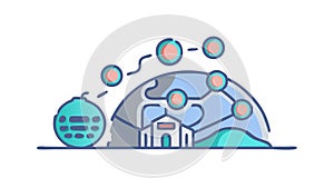 Global Connectivity AI: Brain Network with World Map Icon, vector design Generative AI