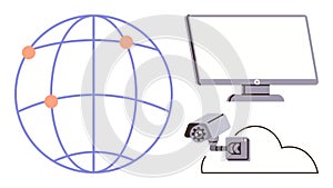 Global Connectivity, Cloud Computing, and Security Surveillance Concept with Network and Devices