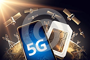 Global connectivity concept with worldwide communication network and 5G word. 3D rendering