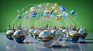 Global Connectivity and Digital World with 3D Globe and Network of Floating Elements